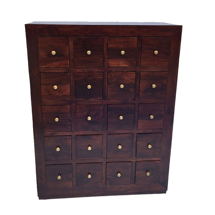 Solid Wood CD Rack With 20 Drawers Teak Timber Organizer Antique Style