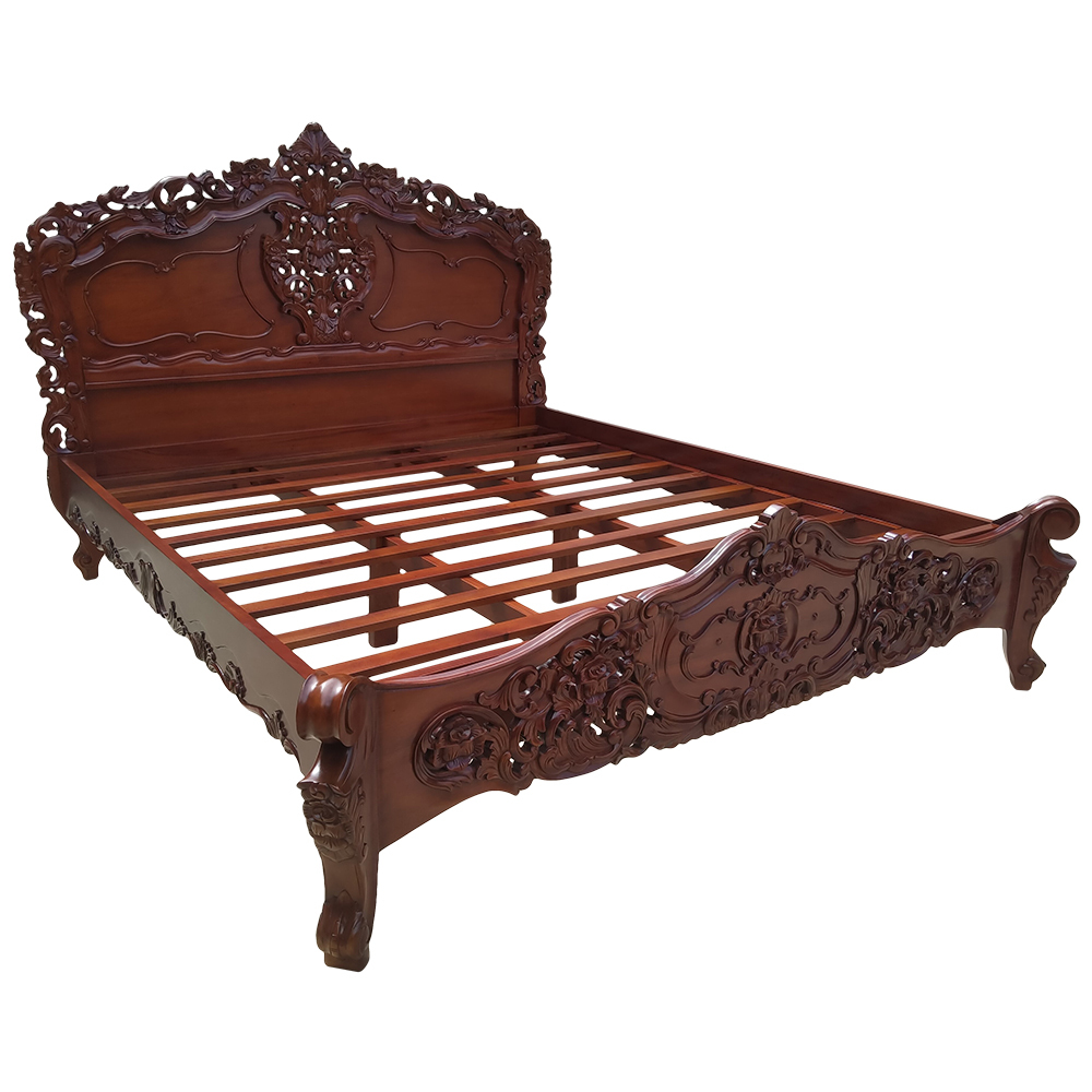 Solid Mahogany Wood French Rococo Bed, Antique Mahogany Bed Frame