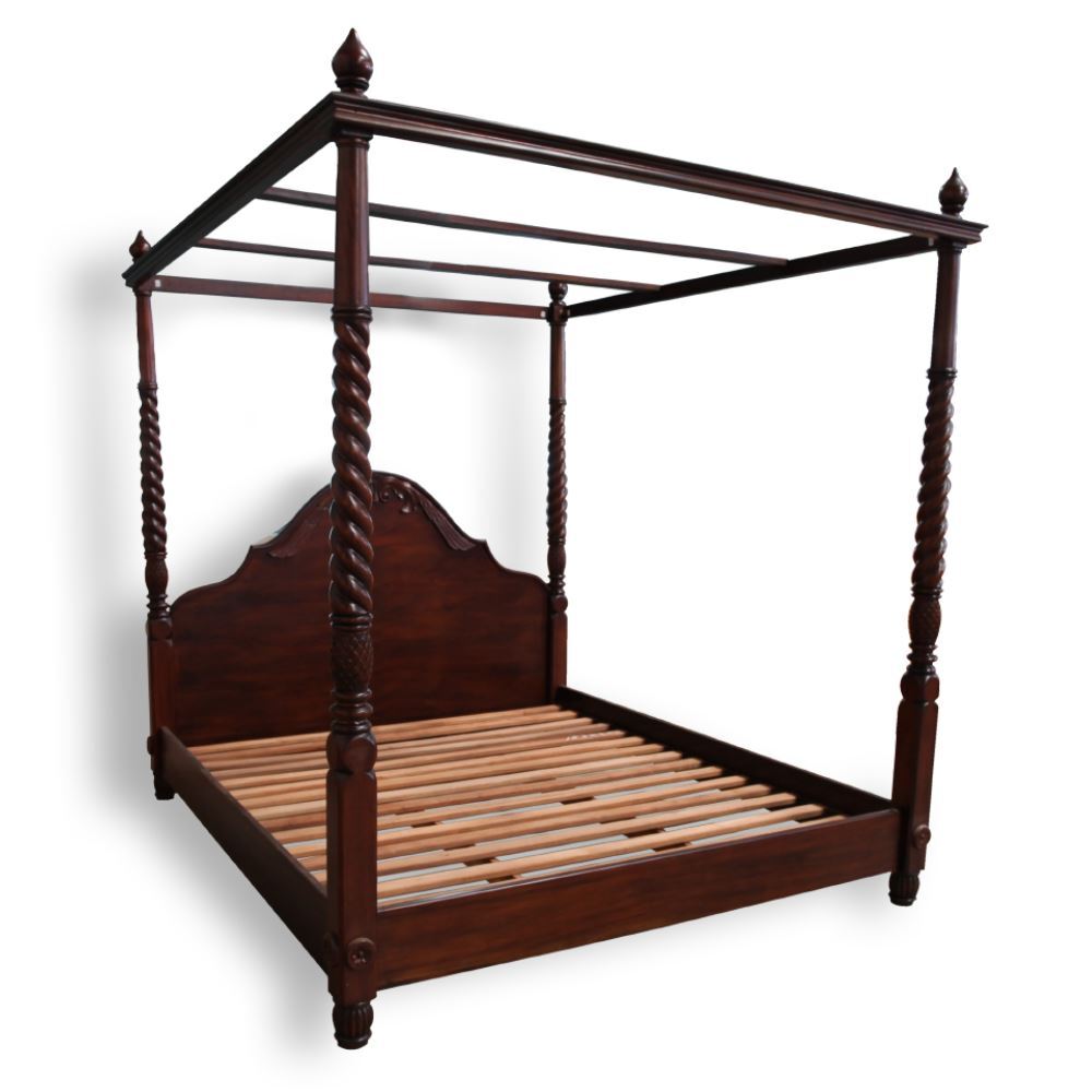 Solid Mahogany Wood Colonial 4 Poster Bed Queen King Size Antique Style Solid Mahogany Wood Colonial 4 Poster, Antique Style King Size Bed