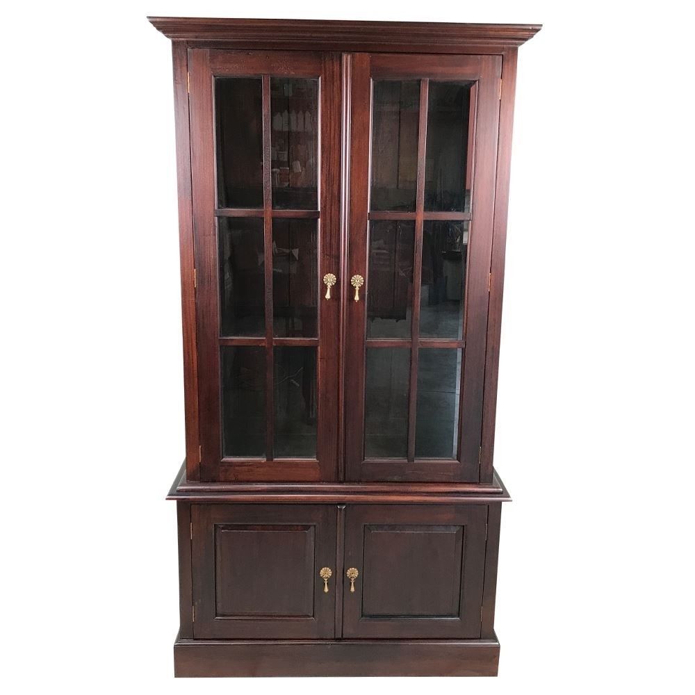 Solid Mahogany Wood Bookcase with Glass Doors and Cupboard ...