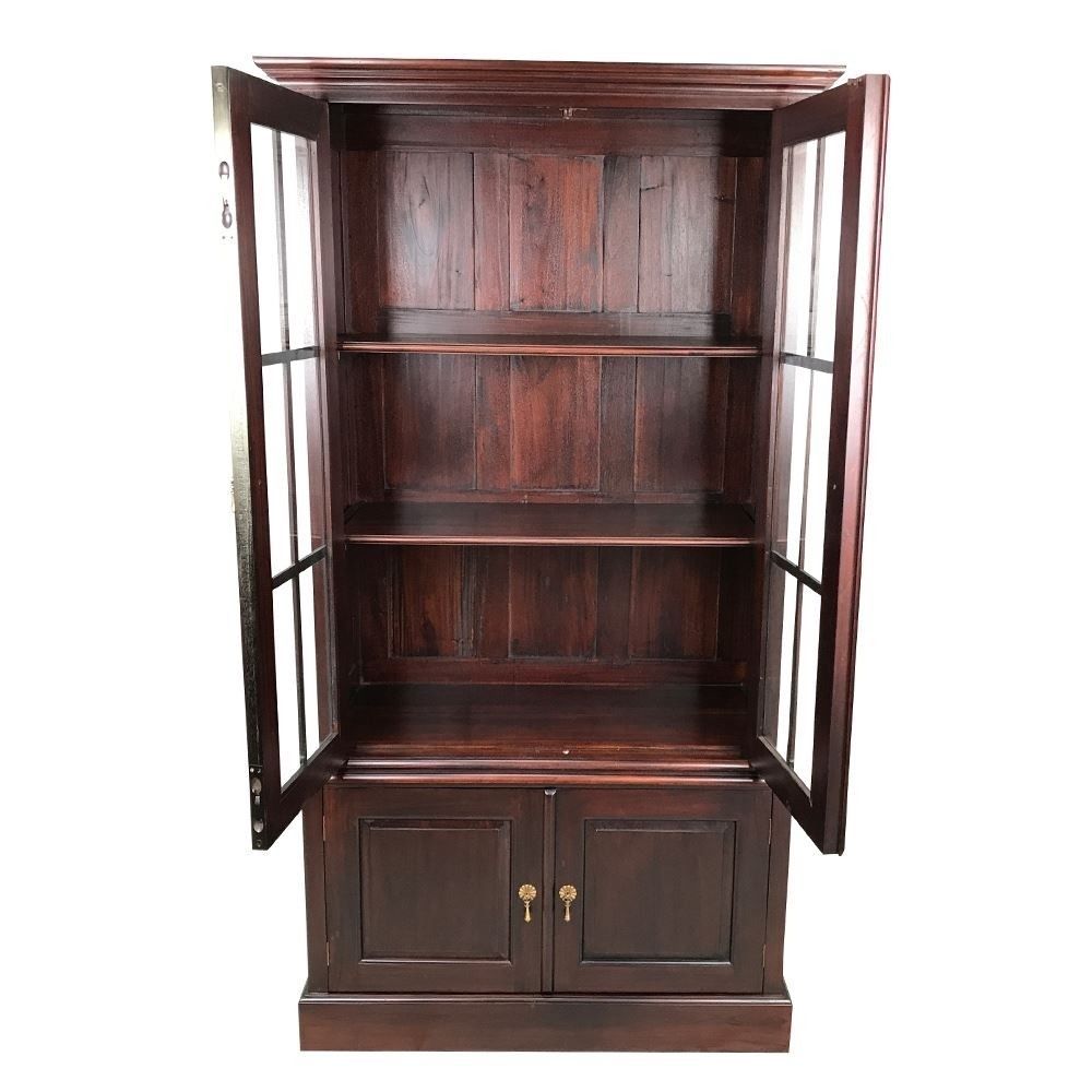 Solid Mahogany Wood Bookcase With Glass, Bookcase With Glass Doors Australia