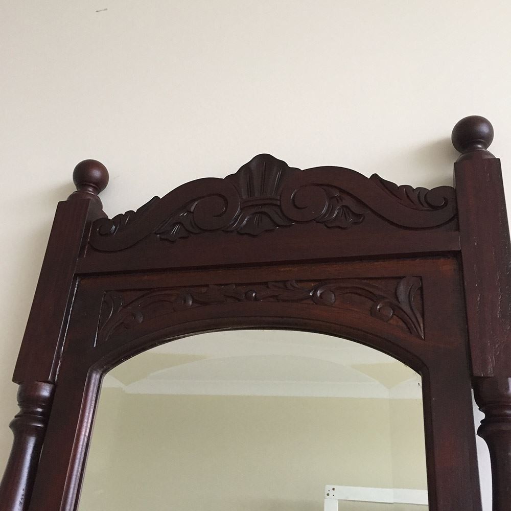 Solid Mahogany Wood Shelf Wall Mirror Hand Crafted Antique Style
