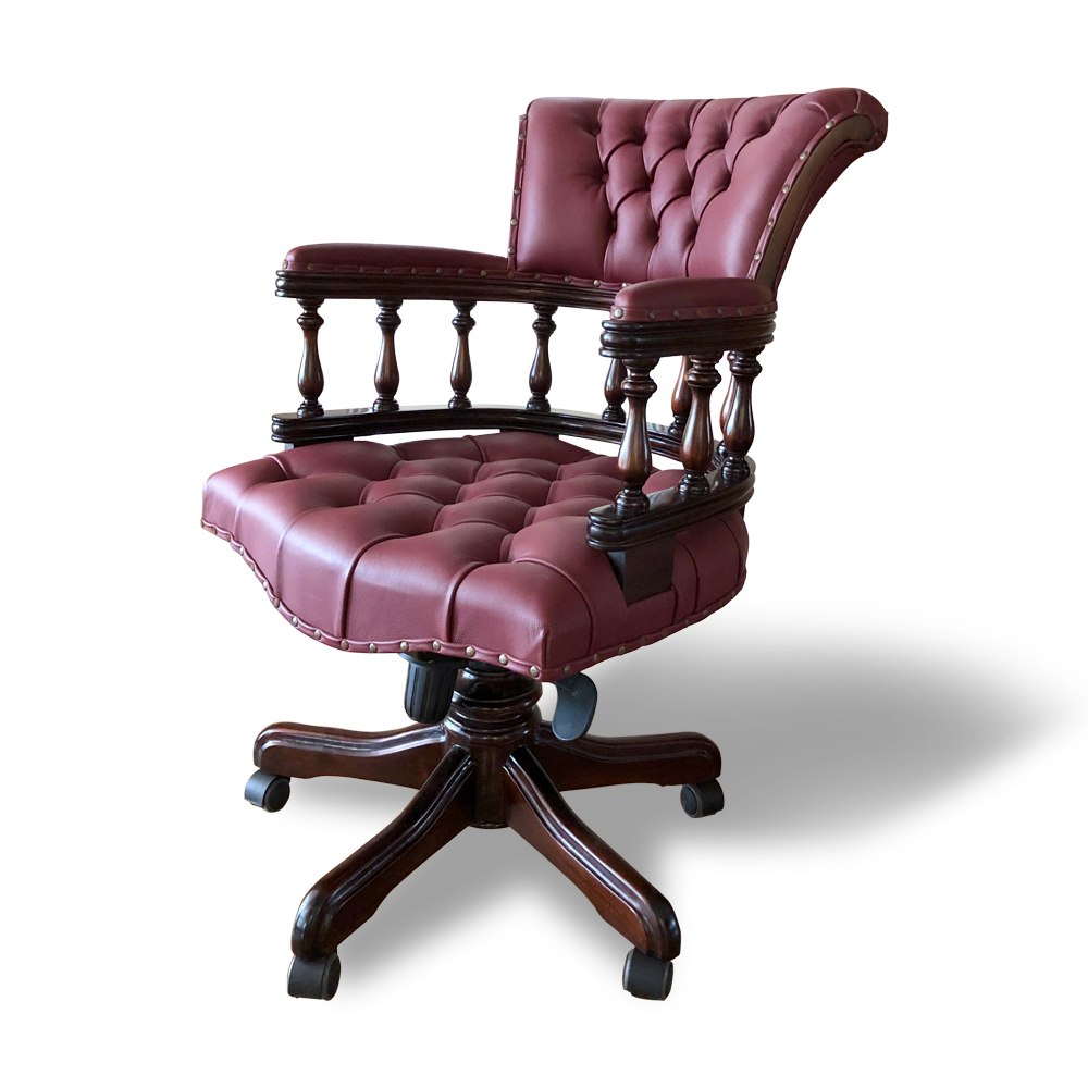 Solid Mahogany Wood Captain's Swivel Office Chair Antique