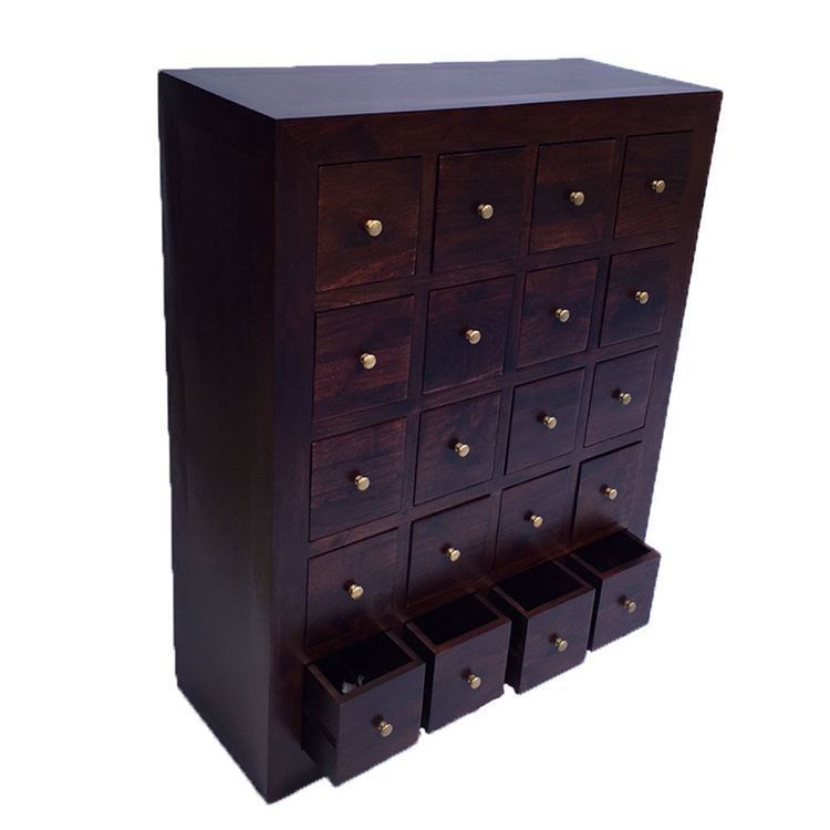 Solid Wood CD Rack With 20 Drawers Teak Timber Organizer Antique Style