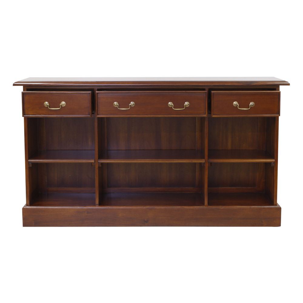 Solid Mahogany Wood 3 Drawers Low Bookshelf Antique Design