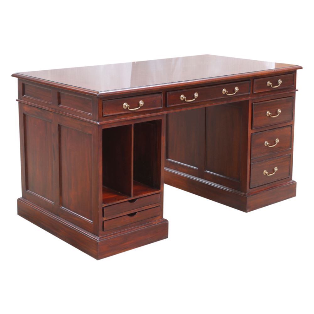 Solid Mahogany Home Office Pedestal Desk Antique Reproduction