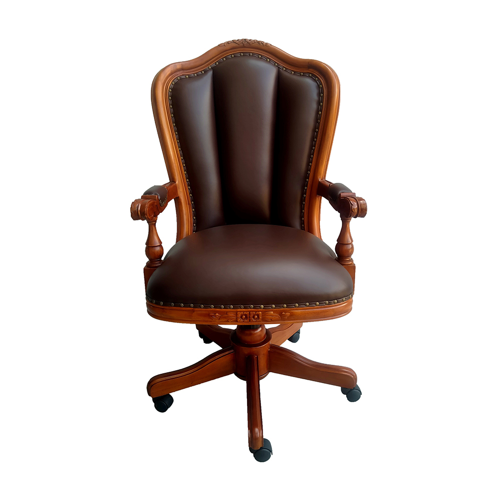 Solid Mahogany Hi Back Office Leather Chair Classic Antique Style