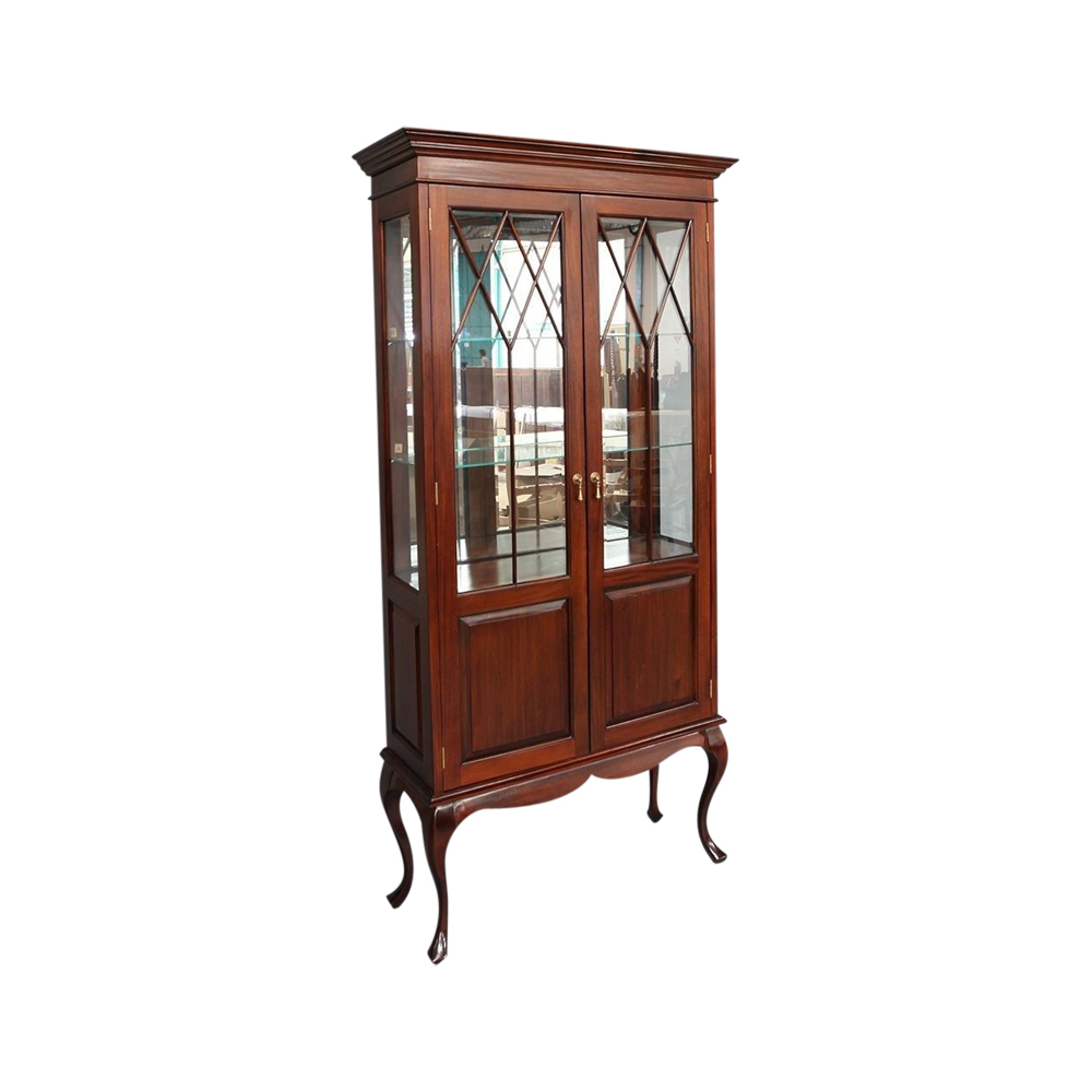 Solid Mahogany 2 Doors Cabriolet Display Cabinet Antique