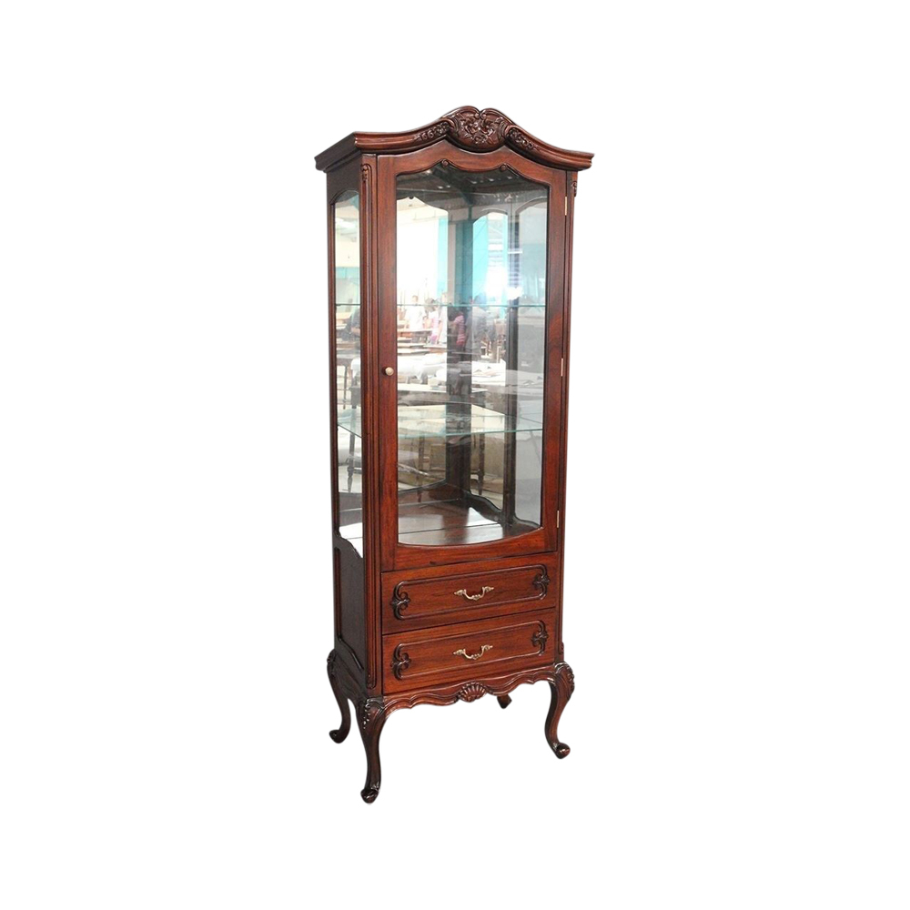 Solid Mahogany Wood Queen Anne 1 Door Display Cabinet Antique