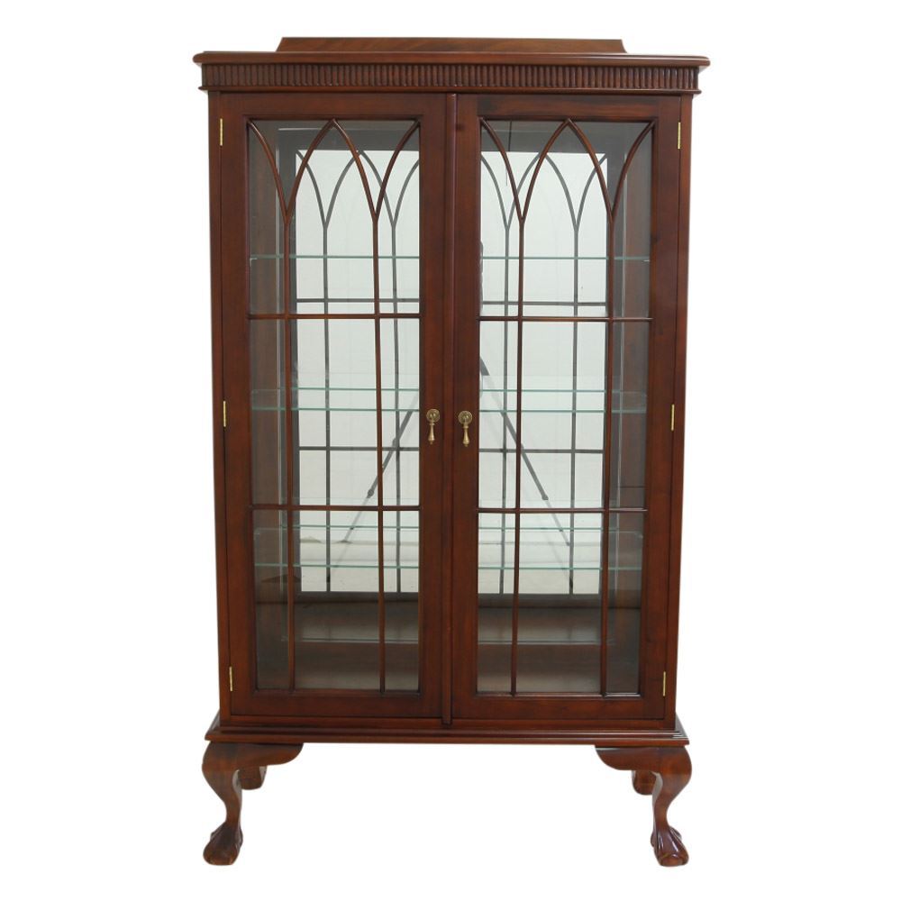 Solid Mahogany Chippendale 2 Doors Display Cabinet Antique