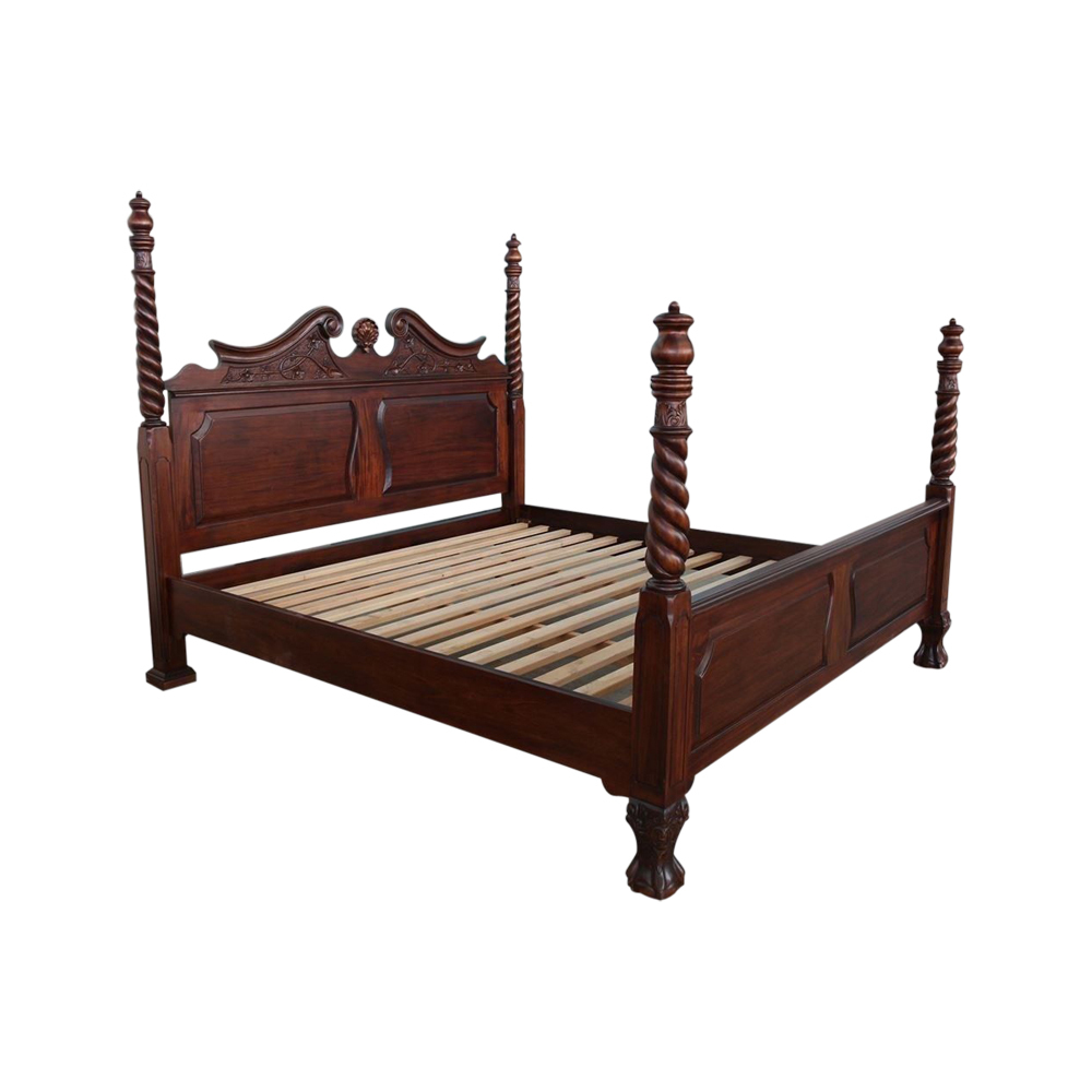 Solid Mahogany Wood Chippendale Four Poster Bed Antique Reproduction