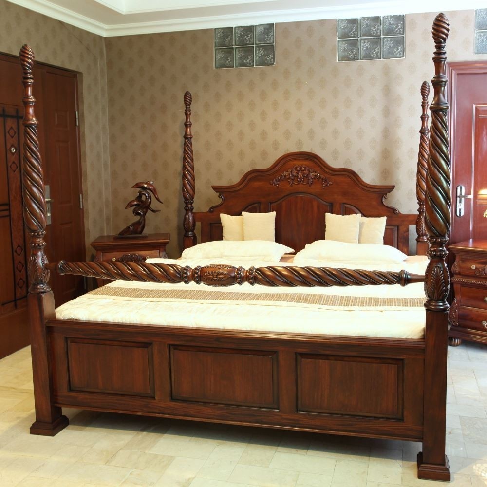 Solid Mahogany Wood Carved Dynasty Four, Antique Mahogany Bed Frame