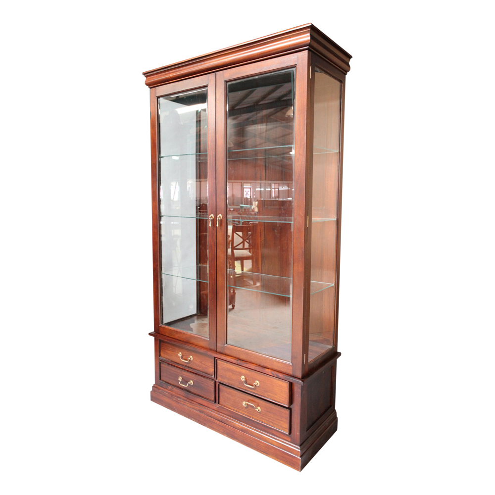Solid Mahogany Timber Large Book Case, Antique Glass Bookcase With Drawers