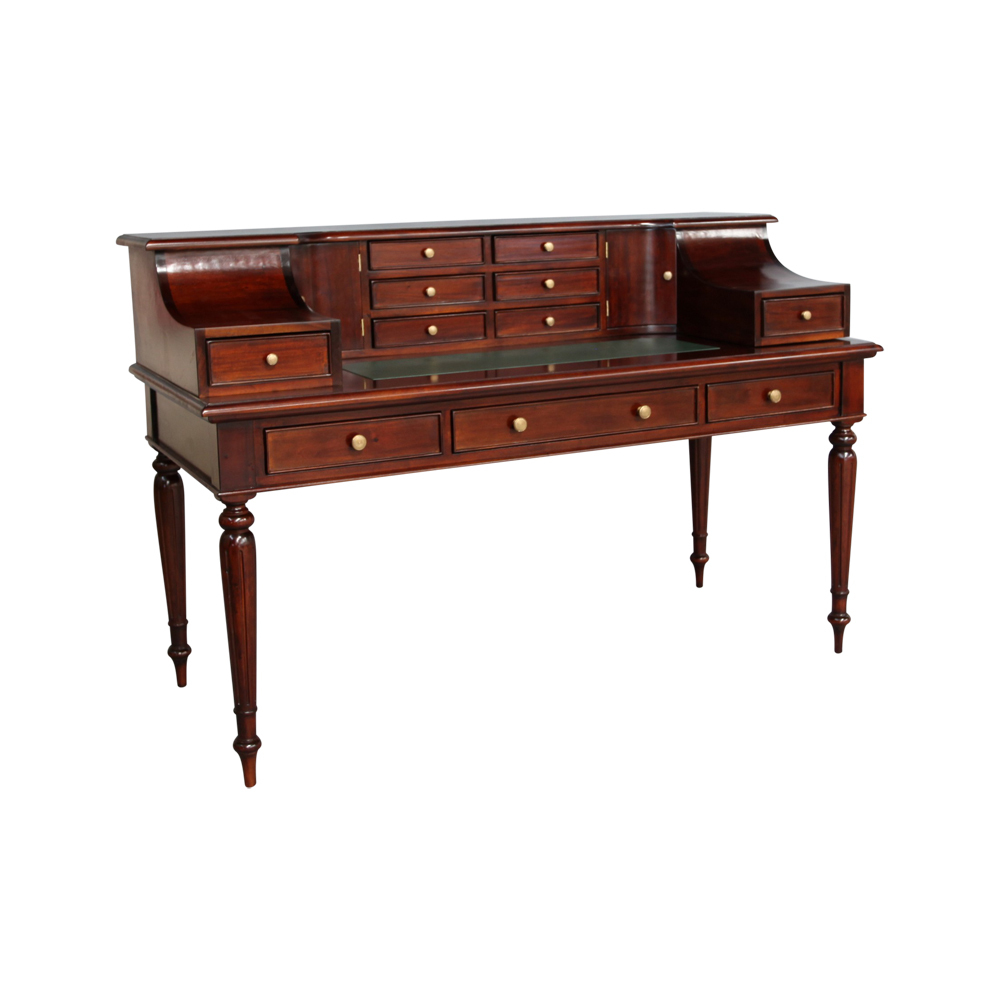 Solid Mahogany Wood Writing Desk With Drawers Antique