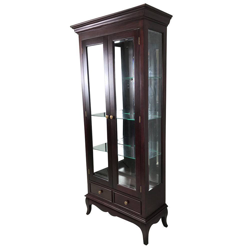 Antique French Style Mahogany Wood 2 Door Glass Display