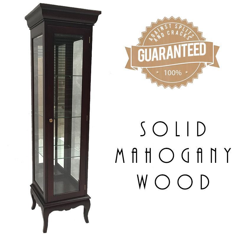 Antique Style Mahogany Wood Reproduction Narrow Glass Display