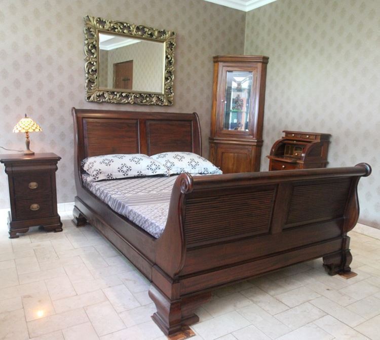Mahogany Wood King Size Highfoot Sleigh Bed, Wooden Sleigh Bed King Size With Storage