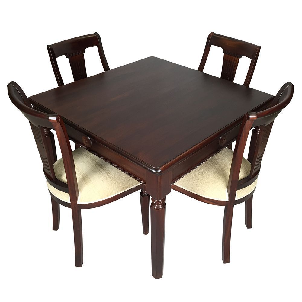 Antique Style Solid Mahogany Wood Square Dining Table And Chairs110cm
