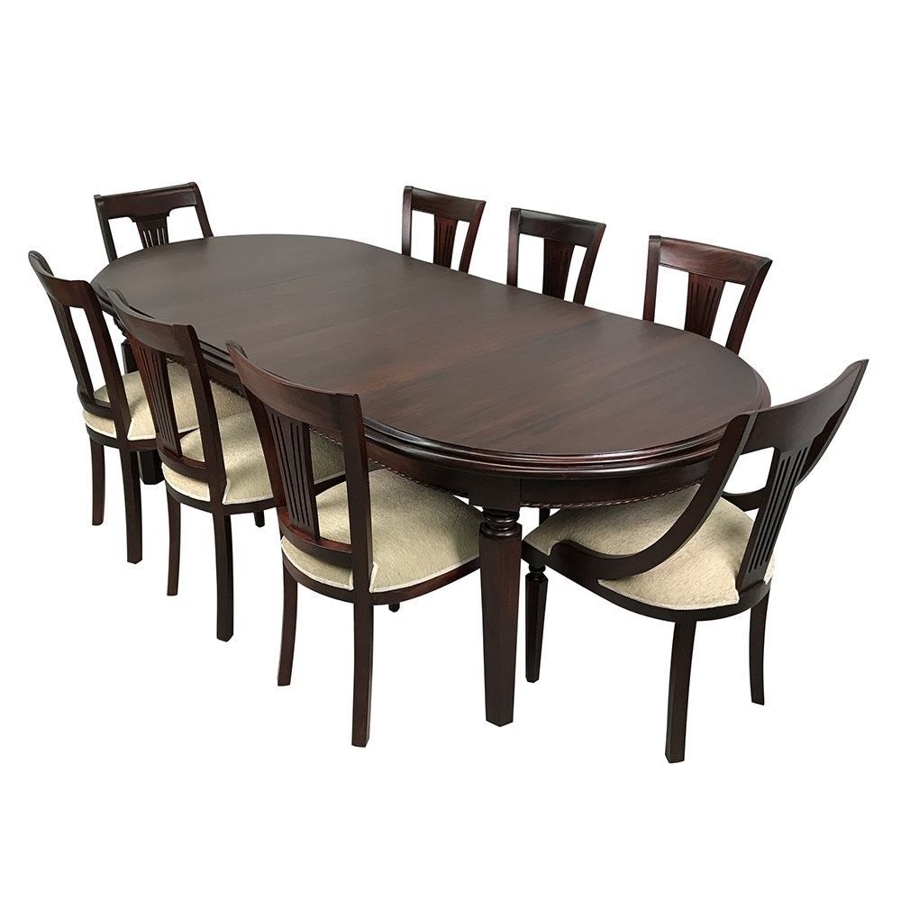 Solid Mahogany Wood Oval Extension Dining Set 2 5m Table 8 Chairs