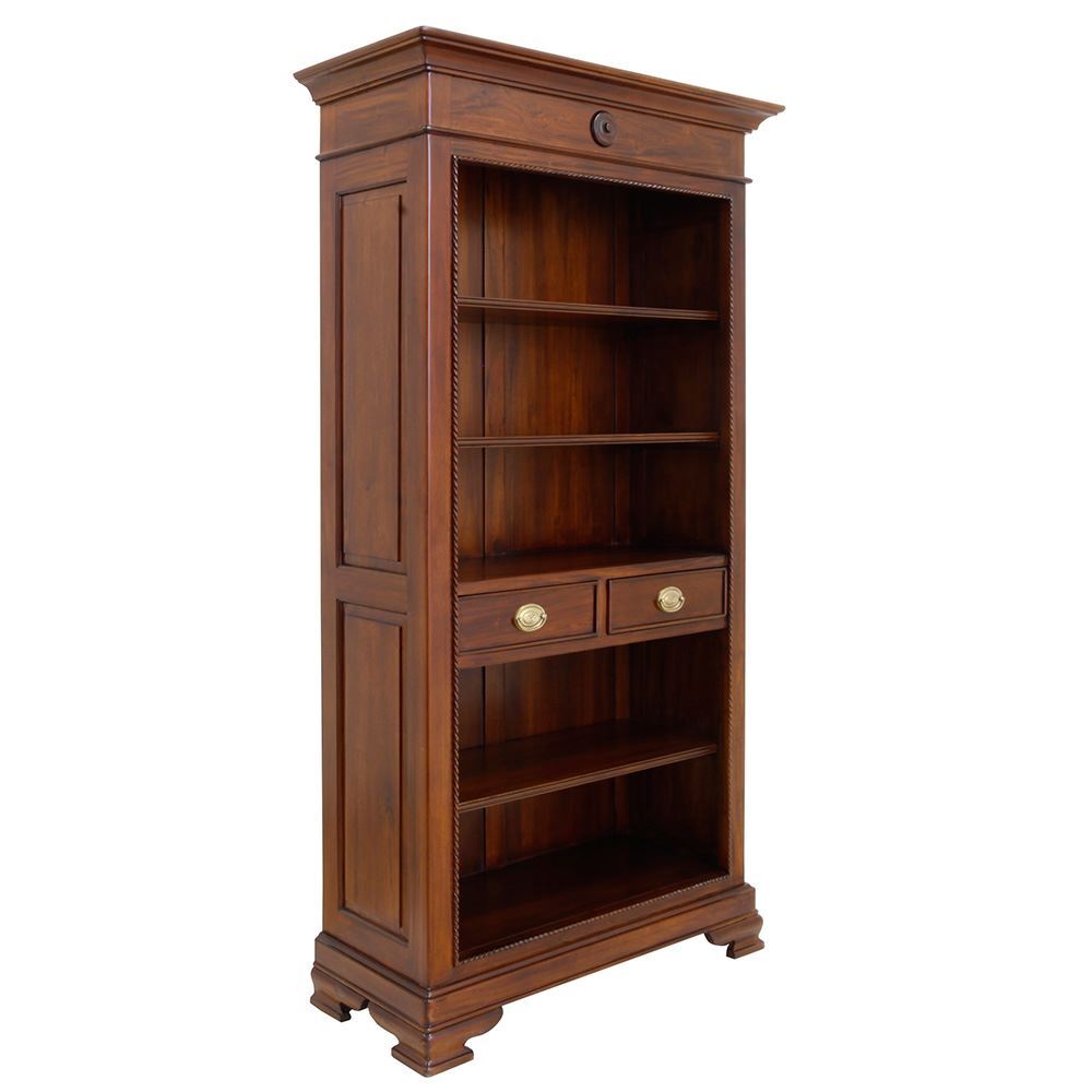 Solid Mahogany Wood Bookcase Drawers Shelves Antique Style