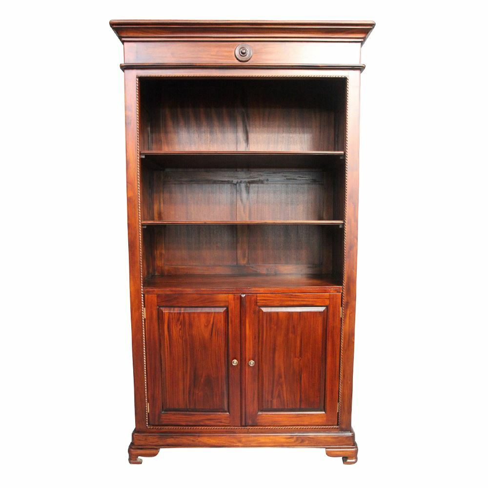 Solid Mahogany Bookcase With Cupboard Shelves