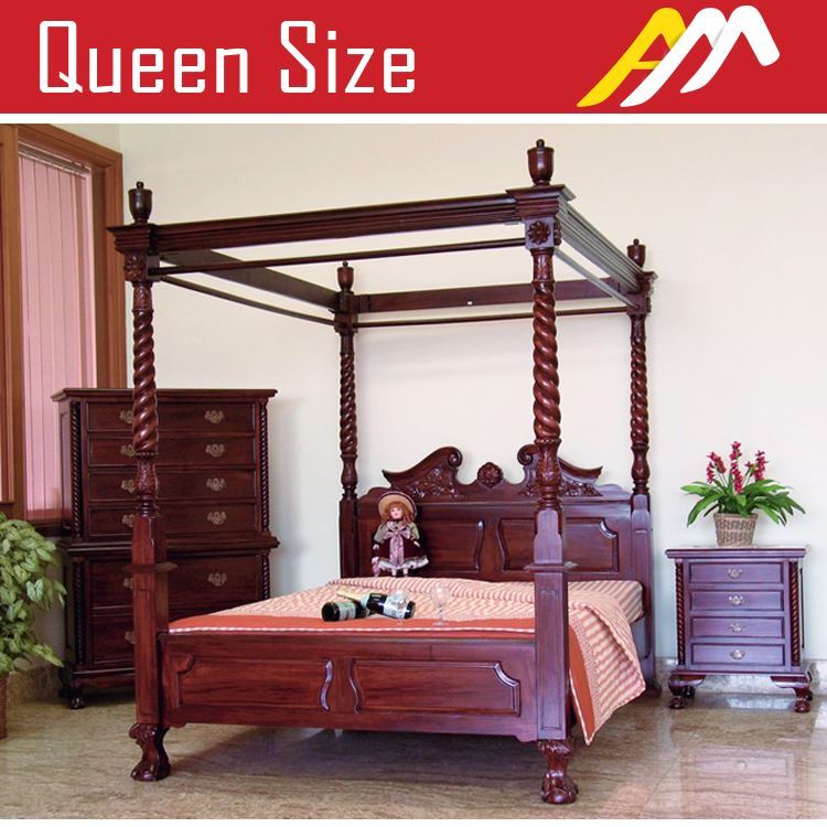 4 Poster Bed Queen King Size, Solid Mahogany King Size Bed Frame