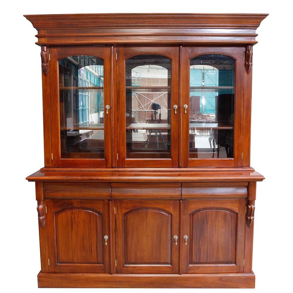 Antique Style Solid Mahogany Large Victorian Style 3 Door Display