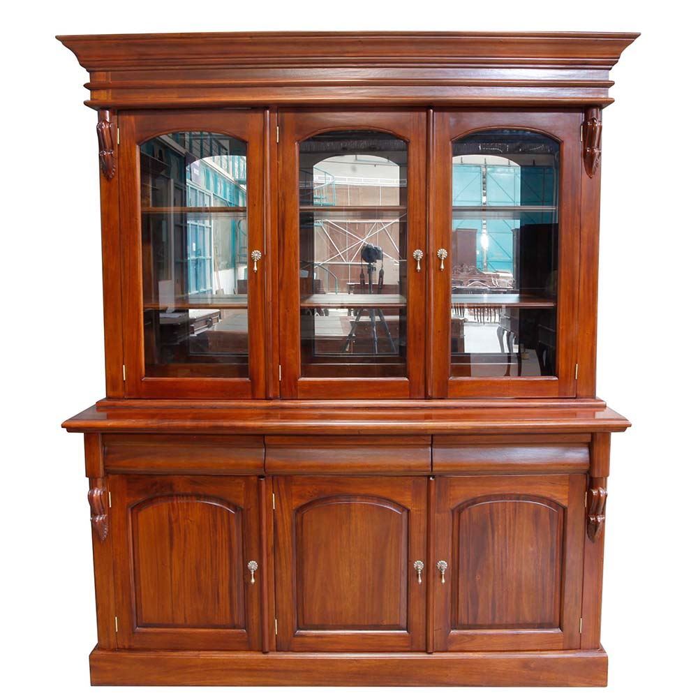 Solid Mahogany 3 Door Display Cabinet Bookcase