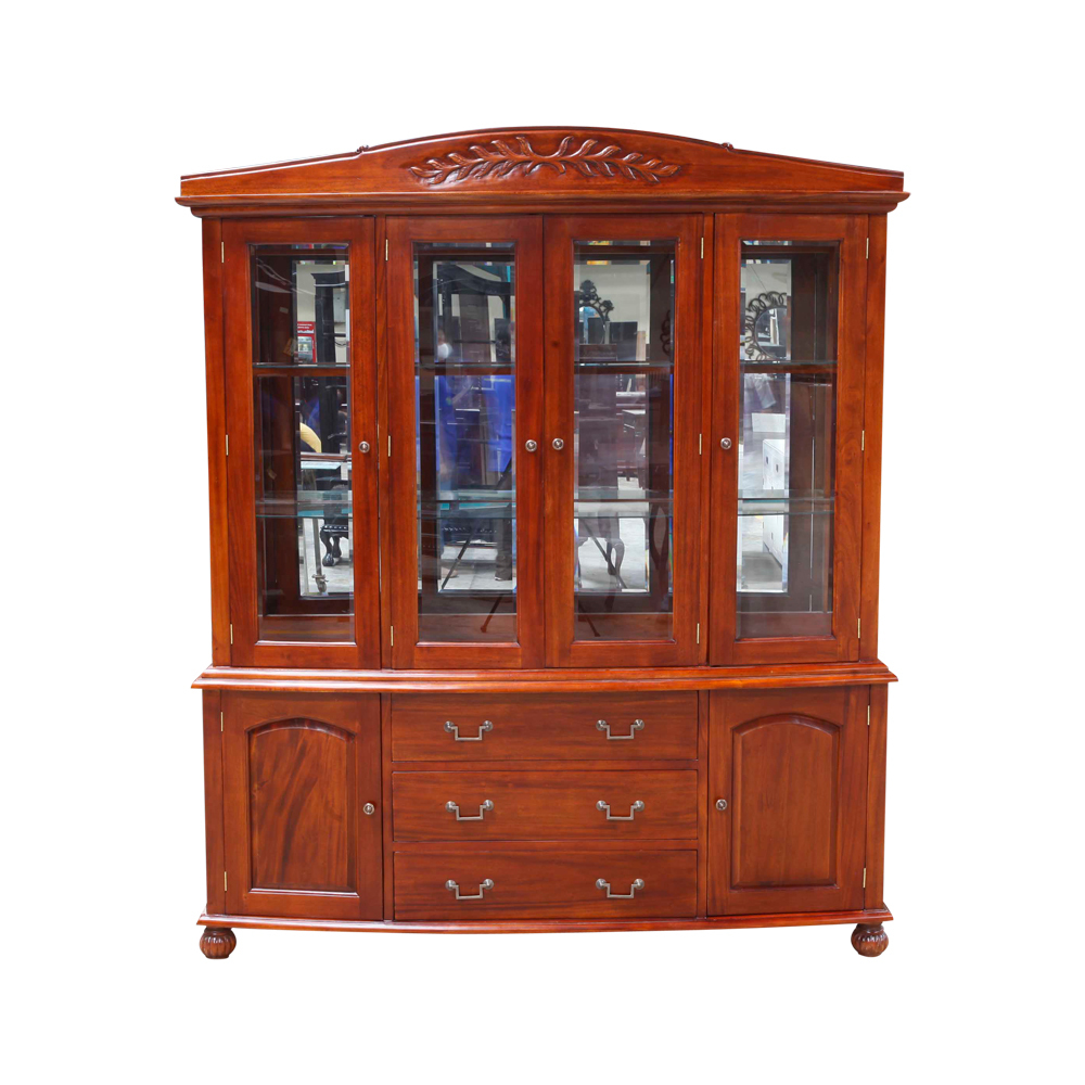 Solid Mahogany Wood Display Cabinet With Glass Doors