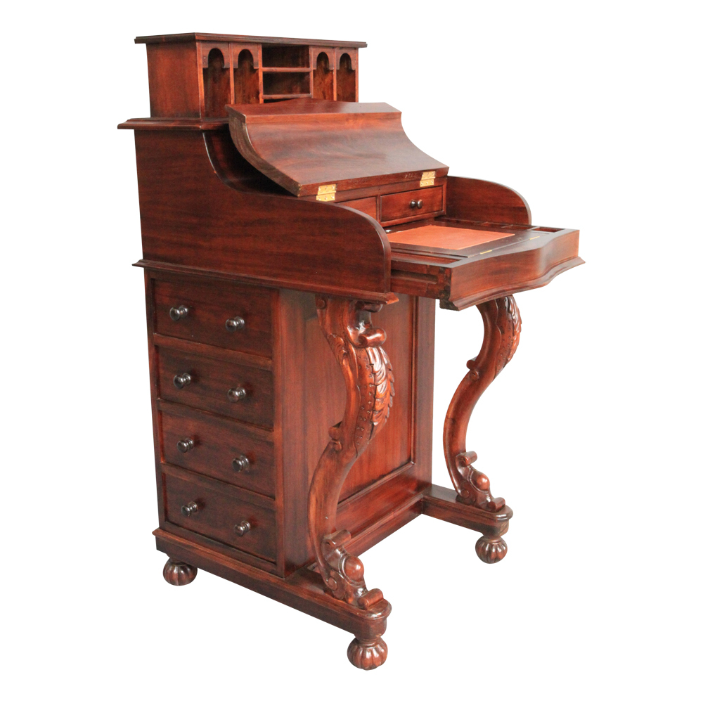 Solid Mahogany Wood Davenport Writing Desk Antique Reproduction