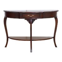 Mahogany Wood Hall Table Half Ellipse Shape With 1 Drawer