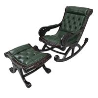 Mahogany Wood Upholstered Reproduction Rocking Chair & Stool 