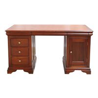 Solid Mahogany Wood Office Desk with Brass Handles