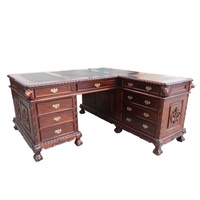 Mahogany Wood Chippendale L Shape Turning Office Desk With Leather Insert