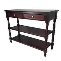 Solid Mahogany Wood Round Leg Hall Table Console With Shelf