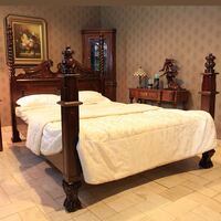 Solid Mahogany Wood Chippendale Low Four Poster Bed - King Size