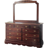 Mahogany Wood 9 Drawers Chunky Dressing Table and Mirror