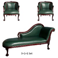 Solid Mahogany Wood Chippendale Chaise Longue Set / Love Seat