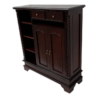 Mahogany Wood Large Shoe Cabinet With Open Shelf & Drawers
