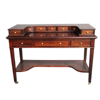 Solid Mahogany Wood English Writing Desk With Hutch