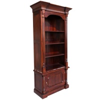 Solid Mahogany Wood Arch Bookshelf With  4 Shelves and Cupboard 