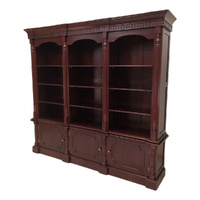 Solid Mahogany Wood Colonial 3 Bay Bookshelf with 12 Shelves and 3 Cupboards