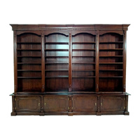 Solid Mahogany Wood Colonial 4 Bay Bookshelf with 16 Shelves and 4 Cupboards