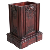 Antique Style Solid Wood Carved Resolute Office Trash Bin Holder New