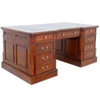 Solid Mahogany Wood Partners Desk With 4 Filing Drawers (Genuine Leather Top)