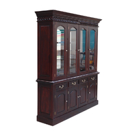 Solid Mahogany Wood Colonial 4 Door Display Cabinet With Arch Doors
