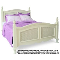 French Provincial Style King Bed with Rattan Design in White