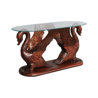Solid Mahogany Wood Swan Glass Coffee Table