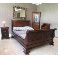 Mahogany Wood Queen Size High Foot Sleigh Bed - Venessa Collection