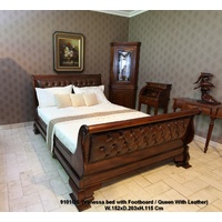 Mahogany Wood King Size Upholstered High Foot Sleigh Bed - Venessa Collection
